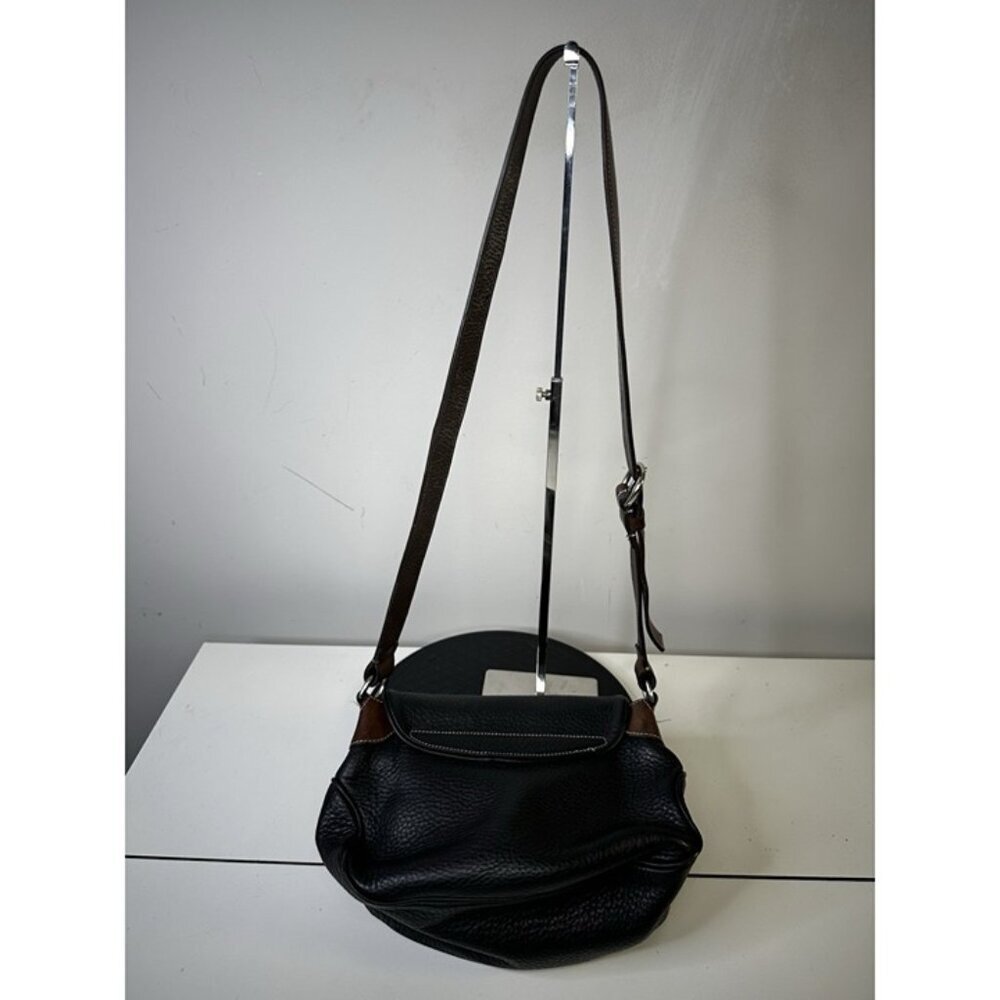 Dooney Bourke Black Pebbled Leather Medium Shoulder Crossbody Bag Brown Trim - Picture 3 of 8